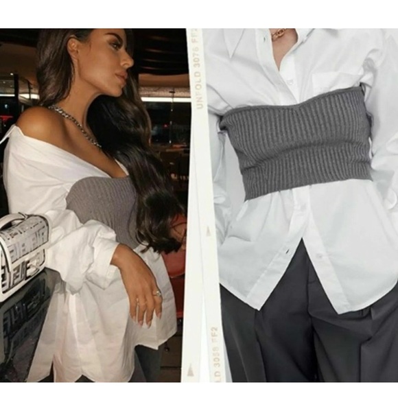 Zara Tops - Zara Stone Grey Knit Tube Corset Bustier Crop Sweetheart Top Minimal Size S NWT